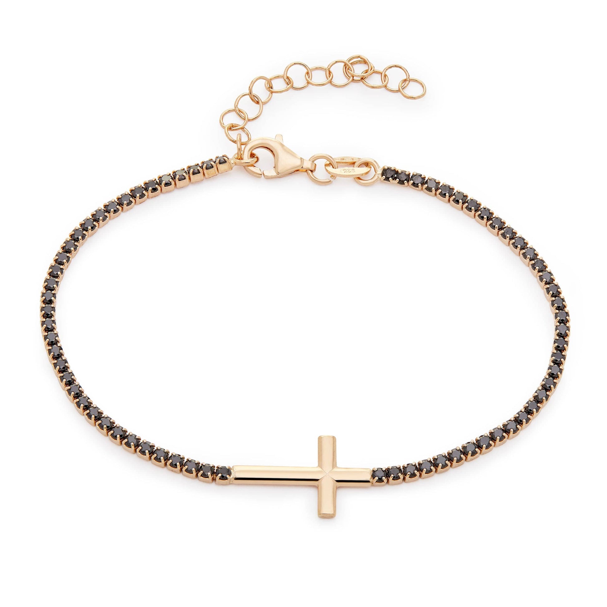 MONDO CATTOLICO Apparel & Accessories Cm 22 (8.66 in) Rose Gold Plated Bracelet with Sideways Cross