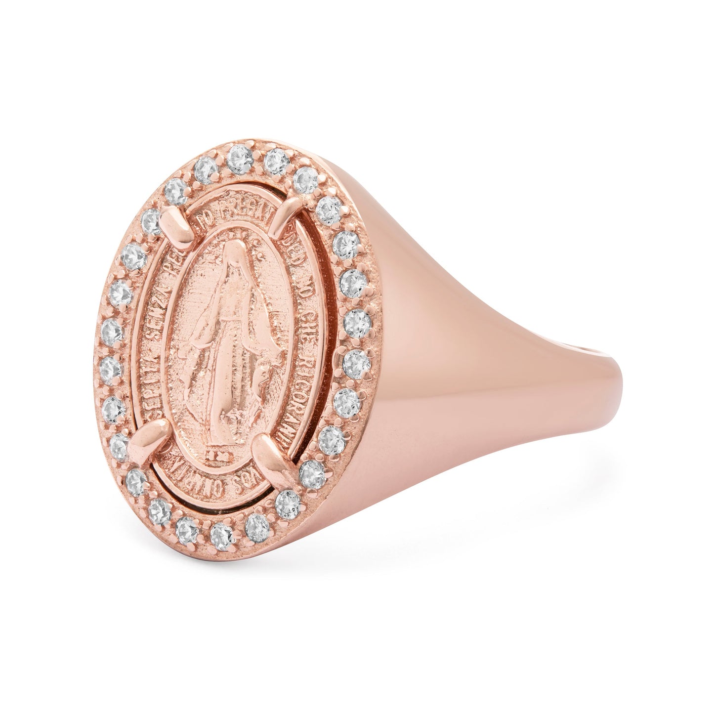 Mondo Cattolico Ring Adjustable Rose Gold-plated Sterling Silver Adjustable Chevalier Ring With Miraculous Medal And Cubic Zirconia Details