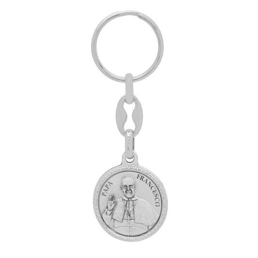Mondo Cattolico Keychains Round Metal Keychain With Double Face of Pope Francis and St. Christopher