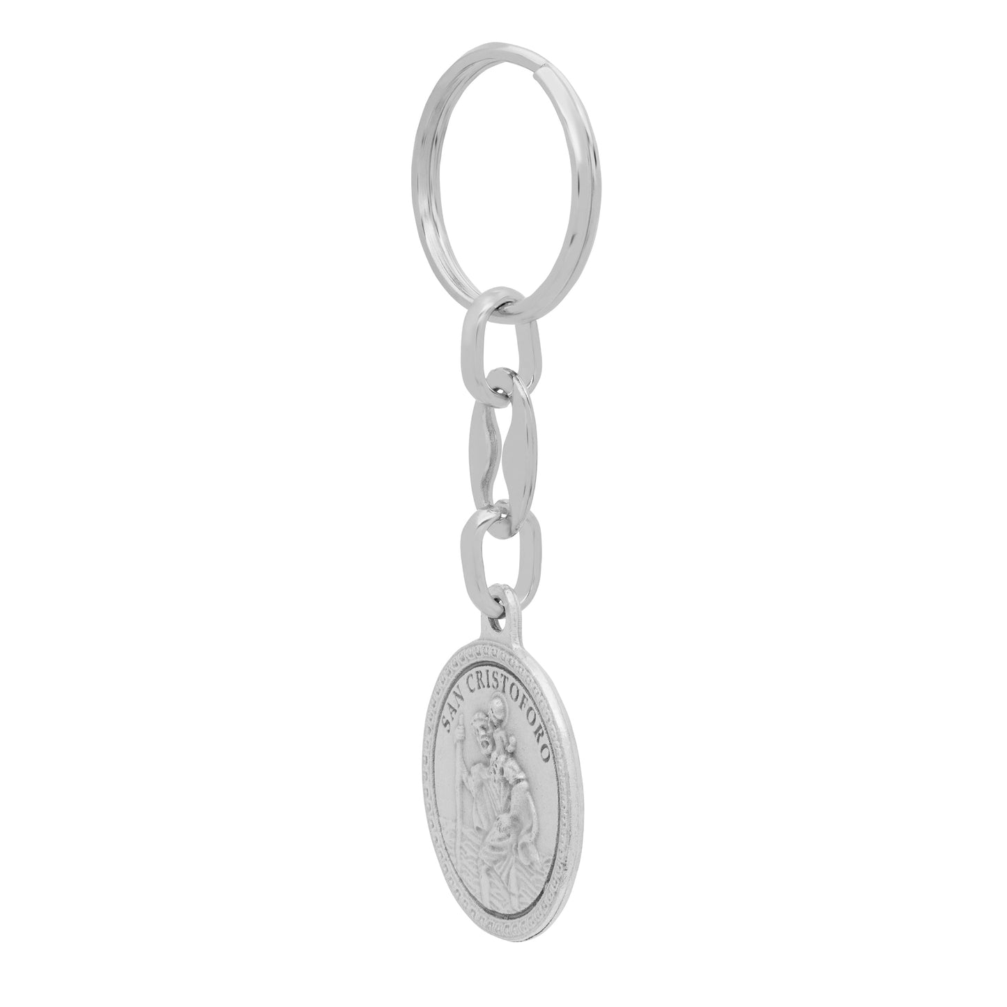 Mondo Cattolico Keychains Round Metal Keychain With Double Face of Pope Francis and St. Christopher