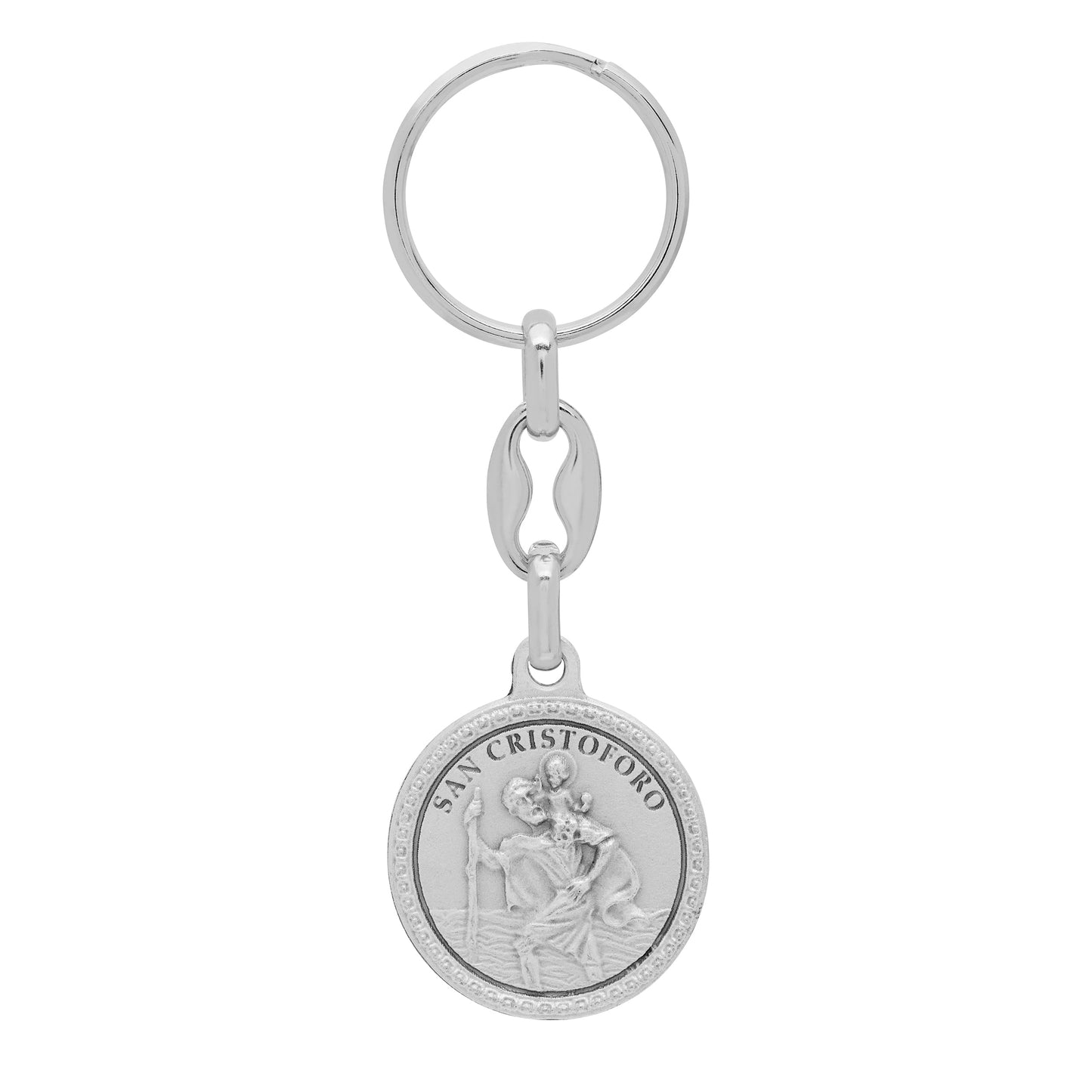 Mondo Cattolico Keychains Round Metal Keychain With Double Face of Pope Francis and St. Christopher