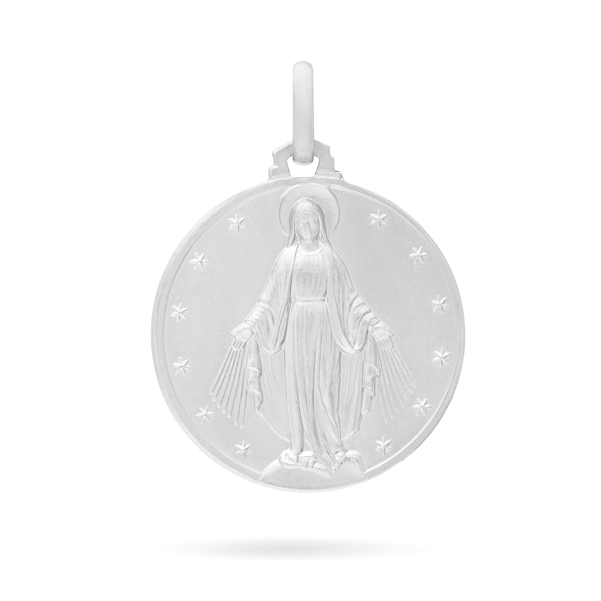 MONDO CATTOLICO 18 mm Round White Gold Miraculous Virgin Medal