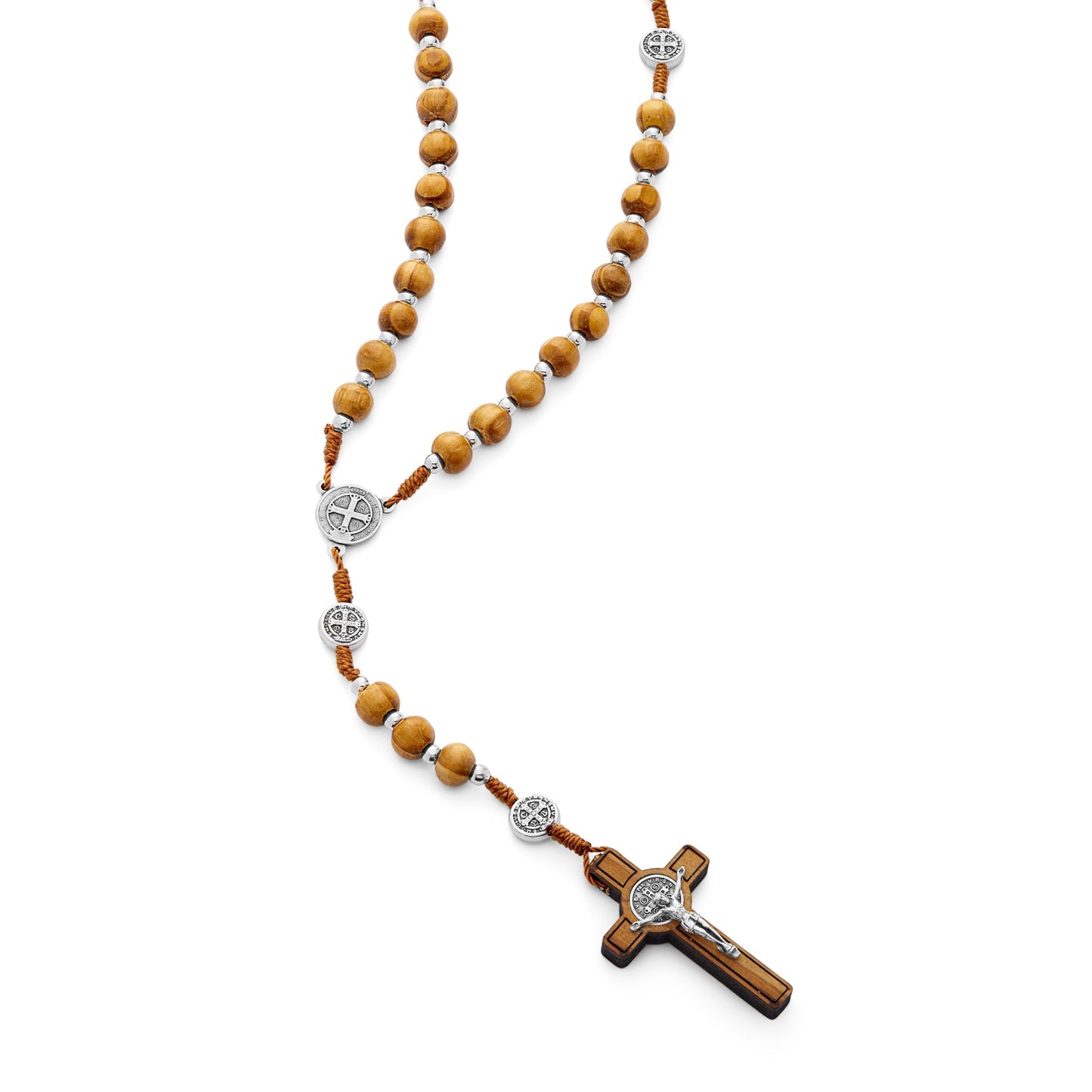 MONDO CATTOLICO Prayer Beads 44 cm (17.32 in) / 6 mm (0.23 in) Round Wooden Rosary of Saint Benedict