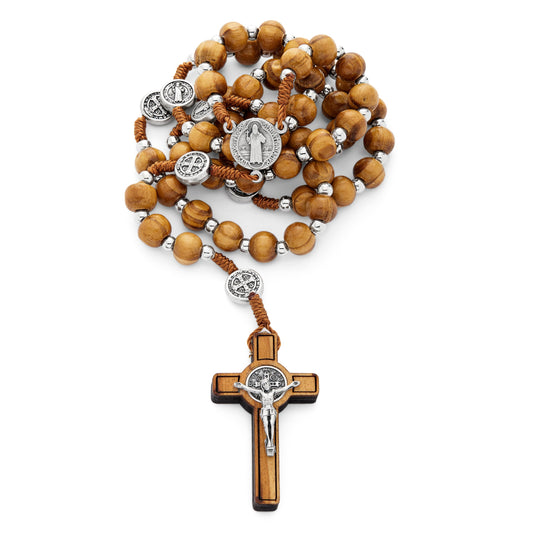 MONDO CATTOLICO Prayer Beads 44 cm (17.32 in) / 6 mm (0.23 in) Round Wooden Rosary of Saint Benedict