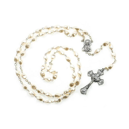 MONDO CATTOLICO Prayer Beads 60 cm (23.62 in) / 8 mm (0.31 in) Sacred Heart of Jesus Fresh Water Pearls Rosary
