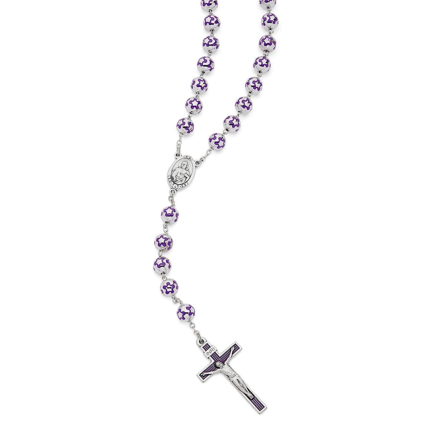 MONDO CATTOLICO Prayer Beads Sacred Heart of Jesus Rosary Violet Roses