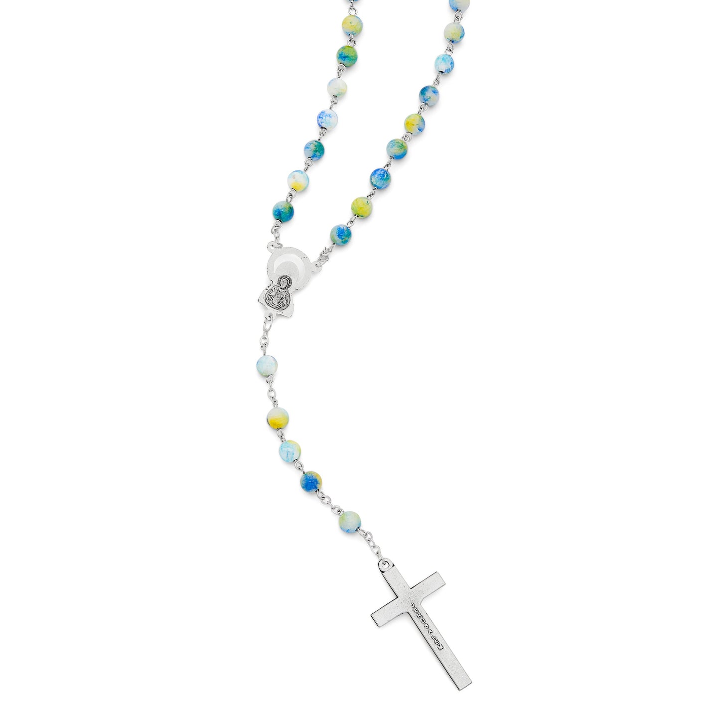 MONDO CATTOLICO ROMA Rosary 46 cm (18.11 in) / 60 cm (23.62 in) / 6 mm (0.24 in) Sacred Heart of Jesus Rosary with Blue and Green Calcite Beads