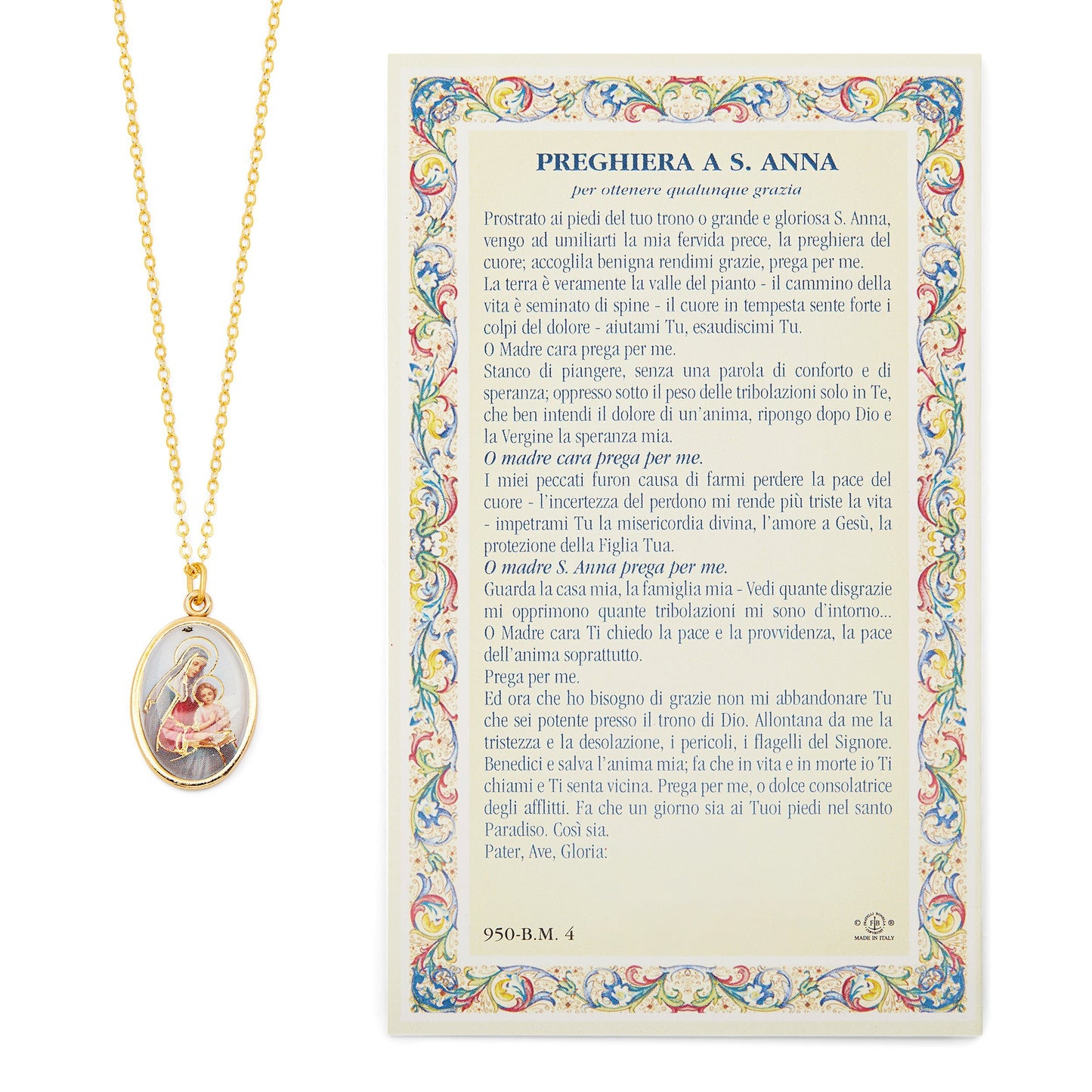 MONDO CATTOLICO Saint Anne Holy Card and Medal with the Chain