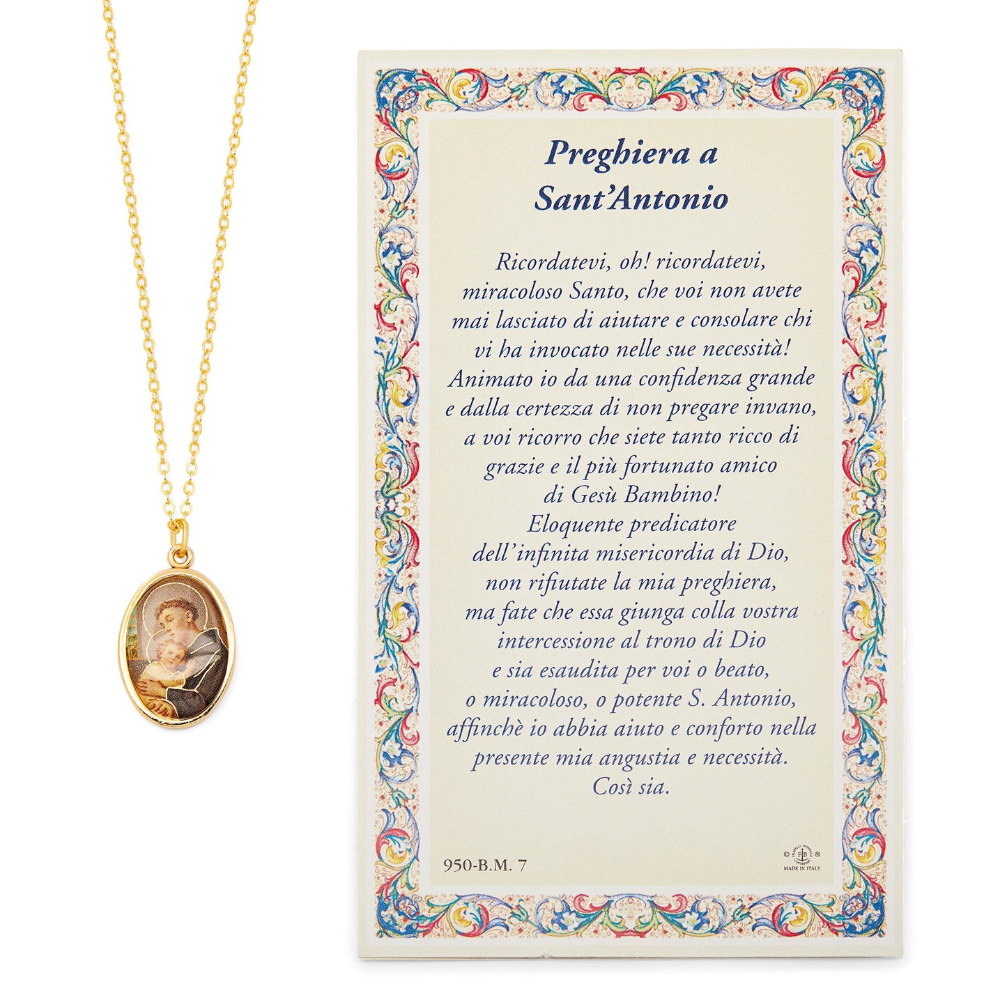 MONDO CATTOLICO Saint Anthony Holy Card and Medal with the Chain