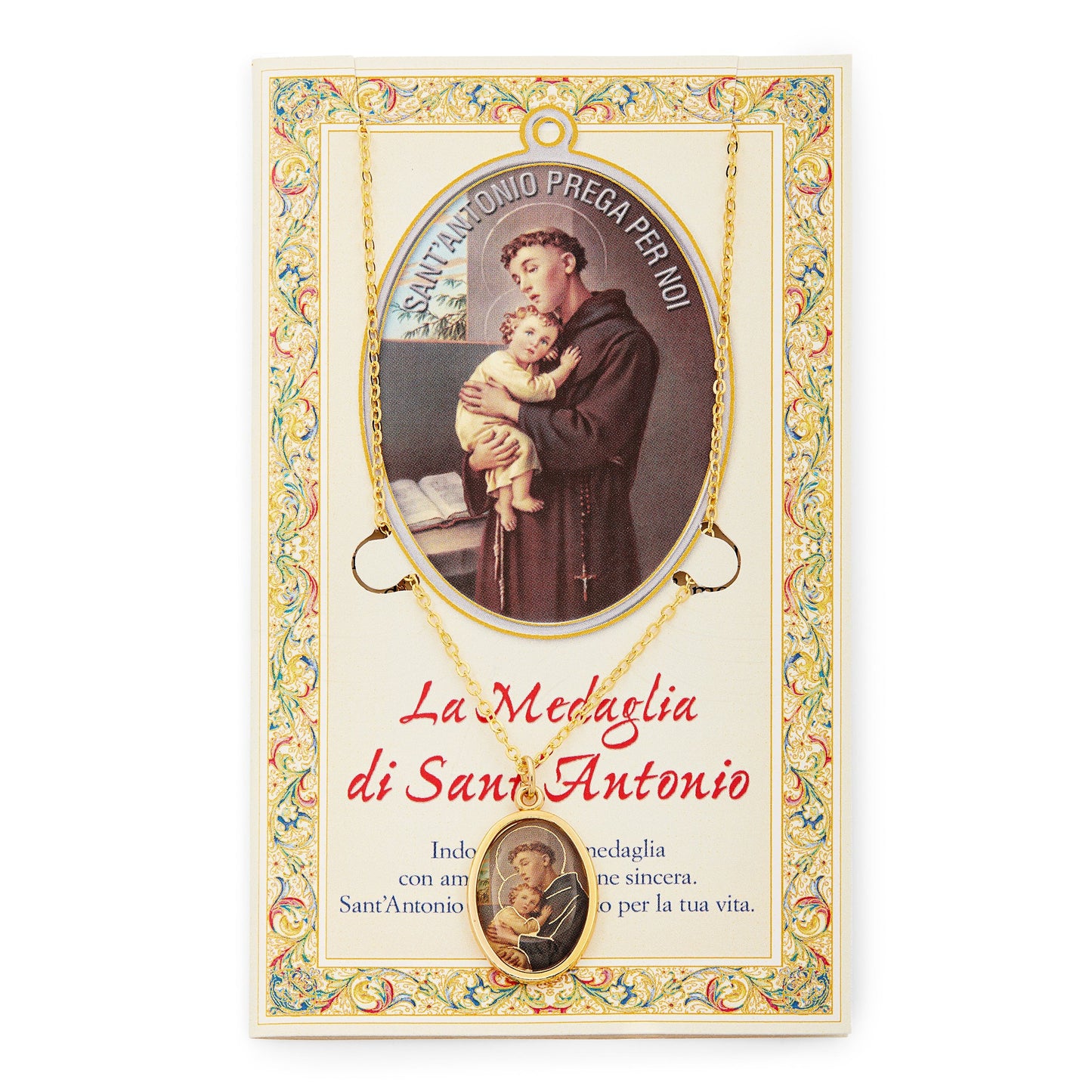 MONDO CATTOLICO Saint Anthony  Holy Card and Medal with the Chain