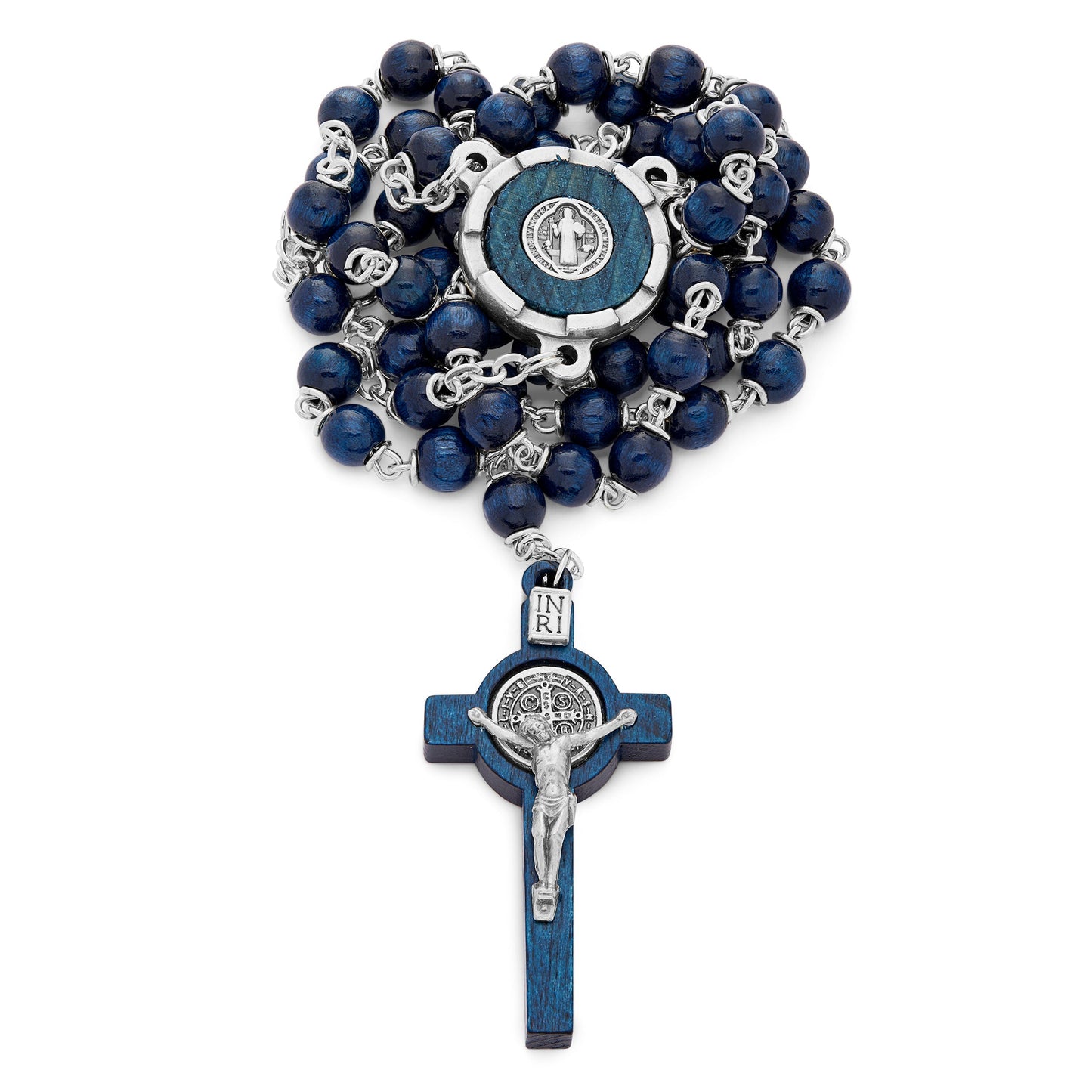 MONDO CATTOLICO Prayer Beads 49 cm (19.29 in) / 6 mm (0.23 in) Saint Benedict Blue Wooden Rosary