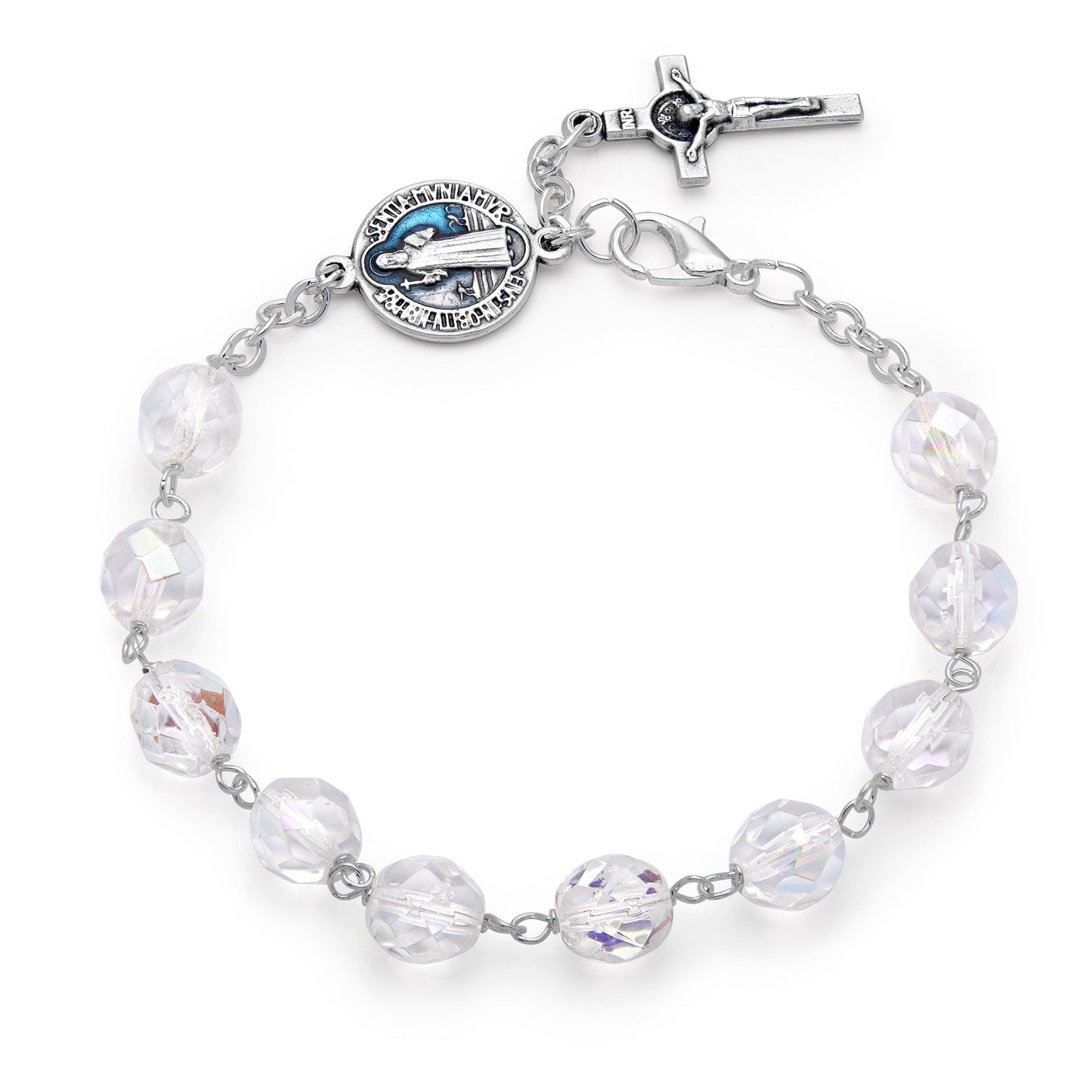 MONDO CATTOLICO Prayer Beads 23 cm (9 in) / 7 mm (0.27 in) Saint Benedict Crystal Rosary Bracelet