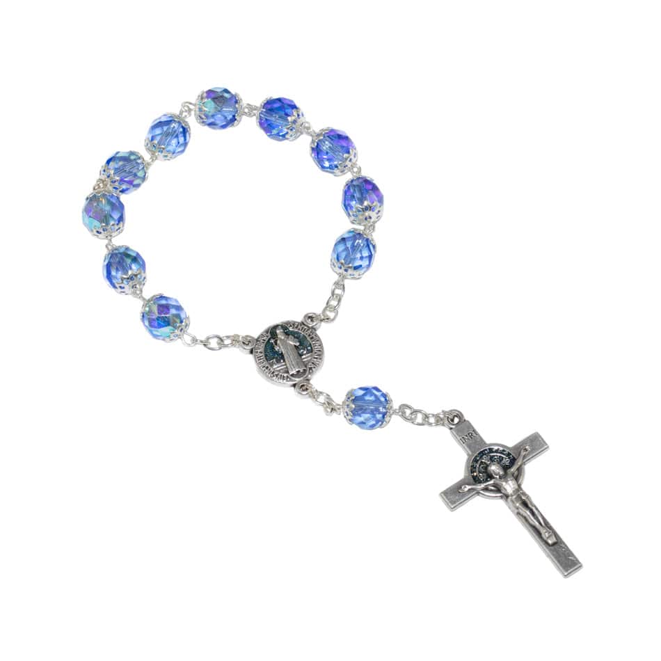 MONDO CATTOLICO Prayer Beads Saint Benedict One Decade Rosary in Capped Half-Crystal