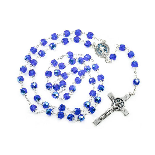 MONDO CATTOLICO Prayer Beads 59 cm (23.22 in) / 8 mm (0.31 in) Saint Benedict Rosary in Capped Crystal Beads