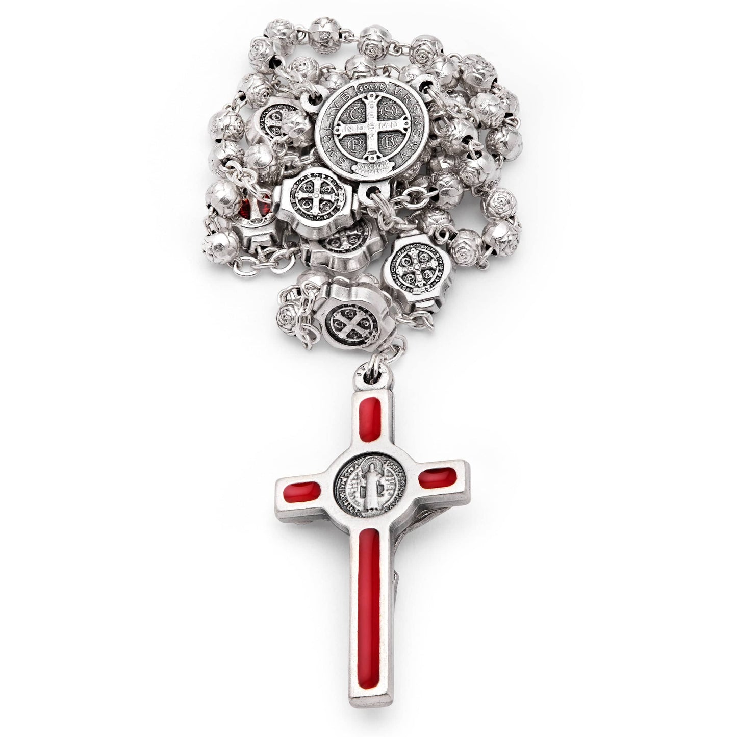 MONDO CATTOLICO Prayer Beads 36 cm (14.17 in) / 4 mm (0.15 in) Saint Benedict Rosary with Enamel Pewter Box