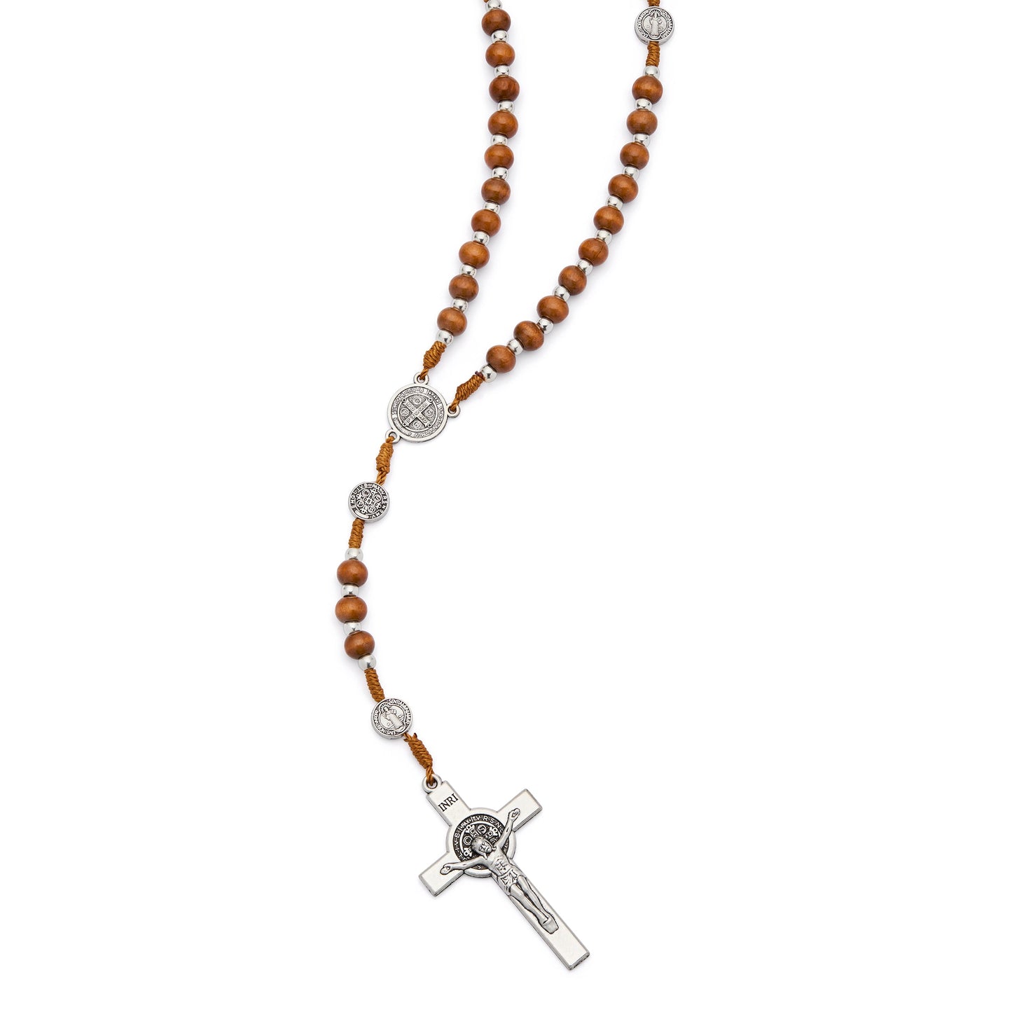 MONDO CATTOLICO ROMA Prayer Beads 42 cm (16.54 in) / 54 cm (21.26 in) / 6 mm (0.24 in) Saint Benedict Rosary with Wooden Beads and Metal Crucifix