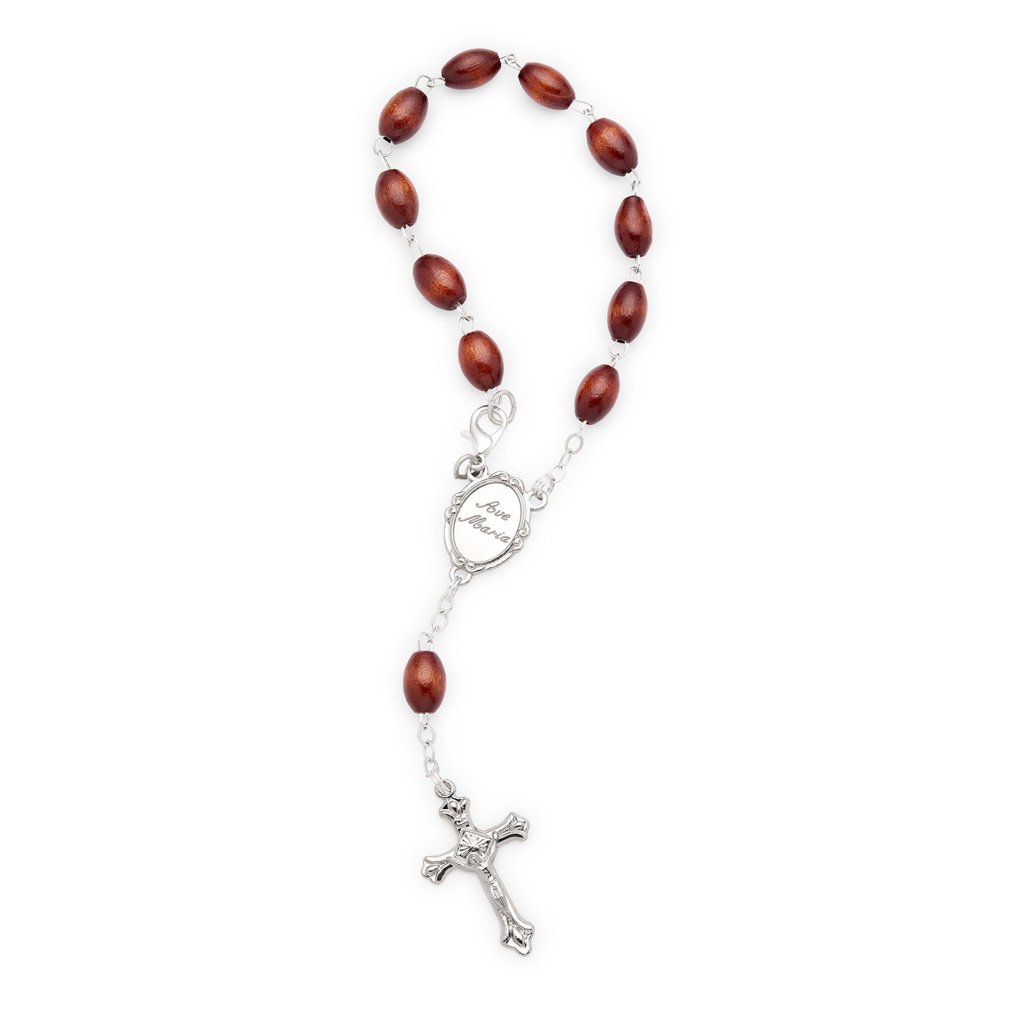 Mondo Cattolico Bracelet 18 cm (7.09 in) / mm (in) Saint Carlo Acutis One-Decade Rosary with Dark Wooden Oval Beads