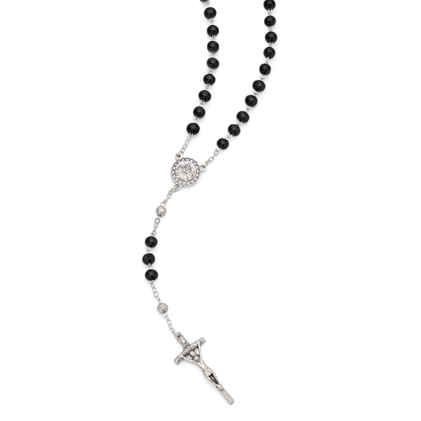 MONDO CATTOLICO ROMA Rosary 42 cm (16.54 in) / 6 mm (0.24 in) / 62 cm (24.41 in) Saint John Paul II Rosary with Black Wood Beads and Metal Crucifix