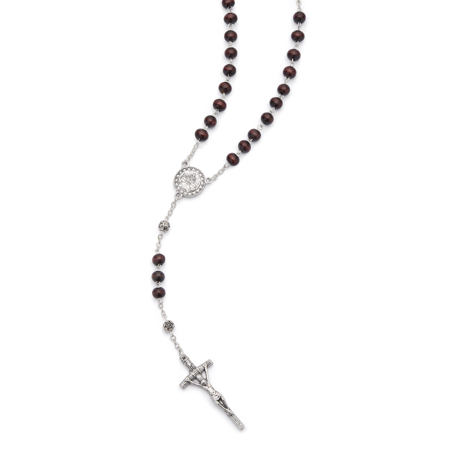 MONDO CATTOLICO ROMA Rosary 42 cm (16.54 in) / 6 mm (0.24 in) / 62 cm (24.41 in) Saint John Paul II Rosary with Dark Brown Wood Beads and Metal Crucifix