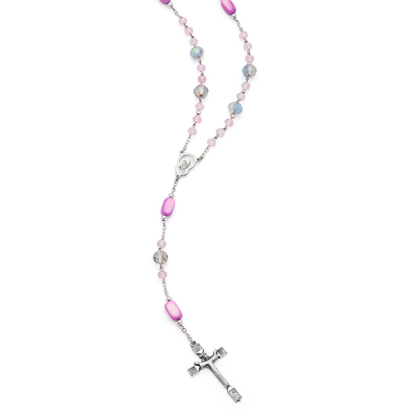 MONDO CATTOLICO ROMA Rosary 52 cm (20.47 in) / 68 cm (26.77 in) / 6 mm (0.24 in) Scapular Rosary with Pink Crystal Beads and Fuchsia Accents