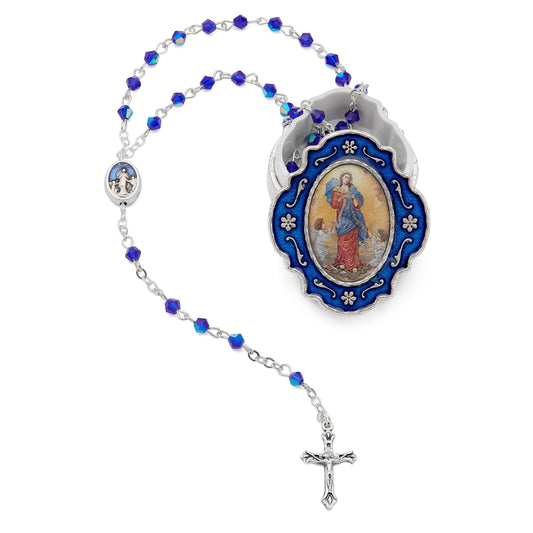Mondo Cattolico Rosary Box 3.5x4 cm (1.38x1.57 in) / 3 mm (0.12 in) / 37.5 cm (14.76 in) Small Blue Enameled Holy Spirit Rosary Case With Blue Crystal Rosary