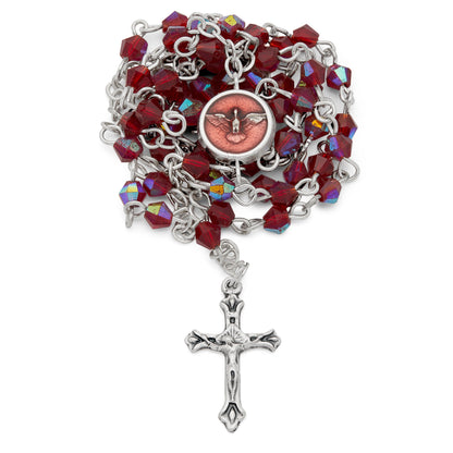 Mondo Cattolico Rosary Box 3.5x4 cm (1.38x1.57 in) / 3 mm (0.12 in) / 37.5 cm (14.76 in) Small Red Enameled Holy Spirit Rosary Case With Red Crystal Rosary