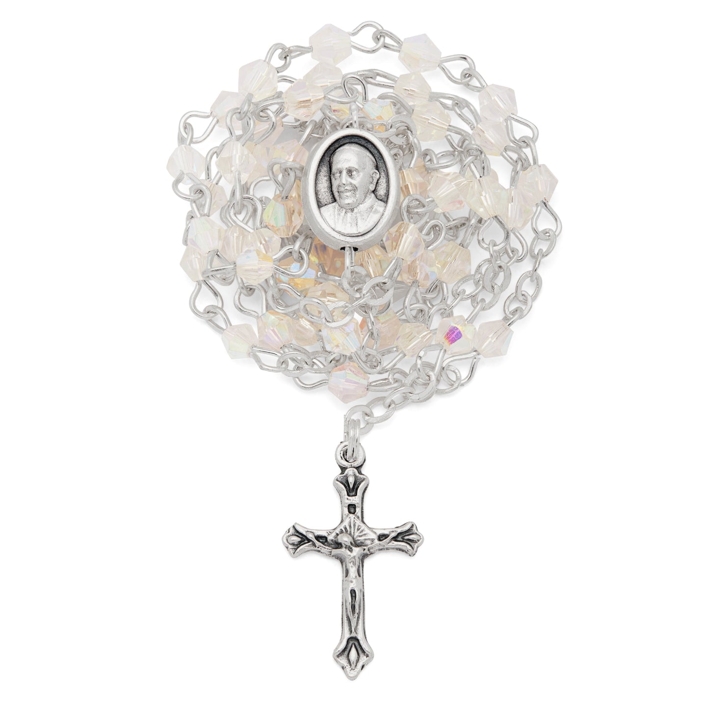 Mondo Cattolico Rosary Box 3.5x4 cm (1.38x1.57 in) / 3 mm (0.12 in) / 37.5 cm (14.76 in) Small White Enameled Mary Untier of Knots Rosary Case With White Crystal Rosary