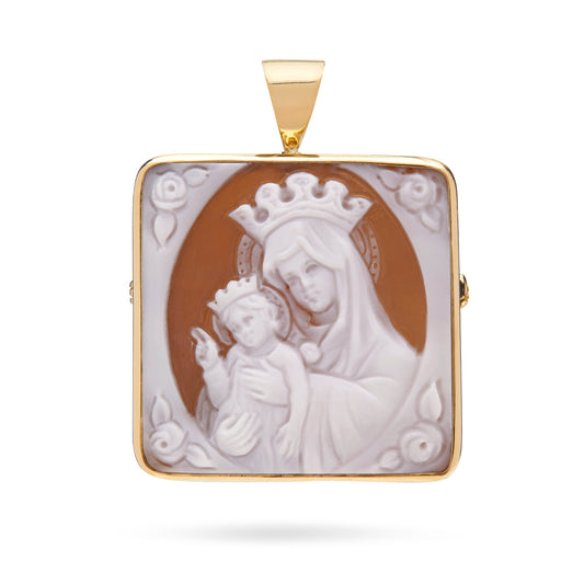 Mondo Cattolico Jewelry 22x22 mm (0.87x0.87 in) Square Yellow Gold Brooch and Pendant With Cameo Portraying Mater Ecclesiae