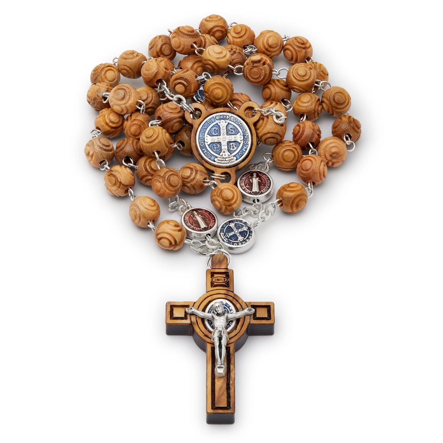 MONDO CATTOLICO Prayer Beads 54 cm (21.25 in) / 7 mm (0.27 in) St. Benedict Rosary Beads in Olive Wood