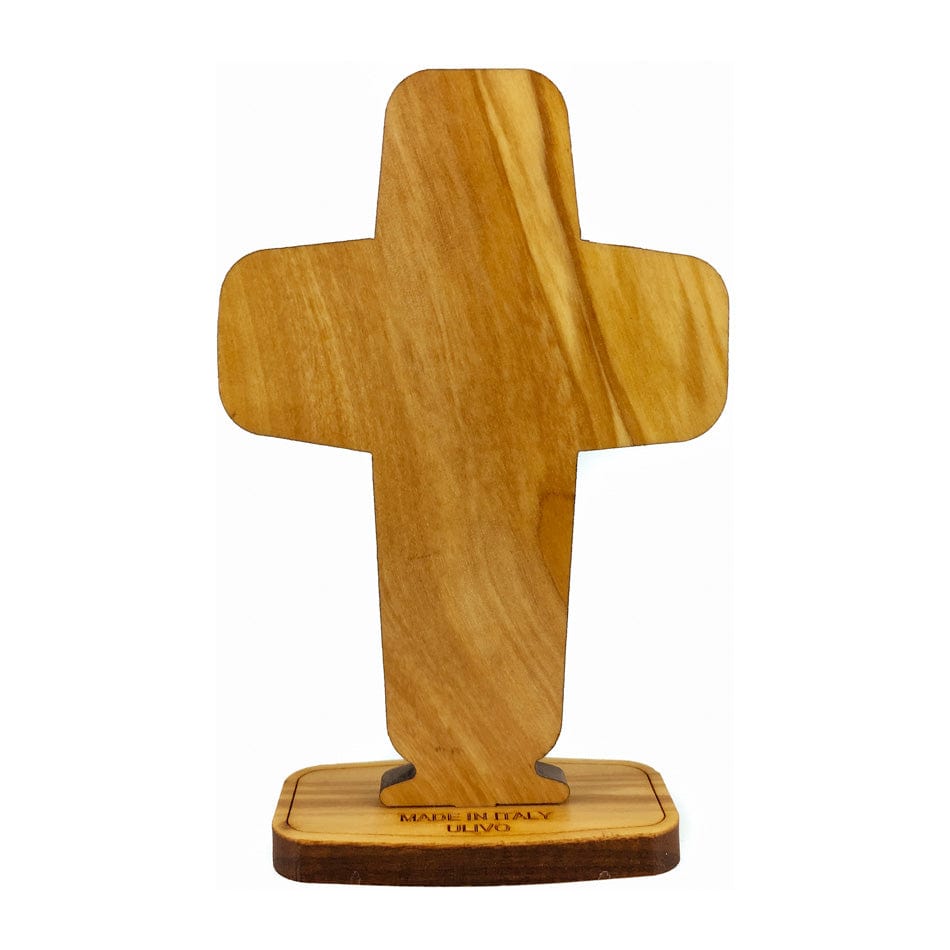 MONDO CATTOLICO The Good Shepherd Cross in Olive Wood and Pewter 8 cm