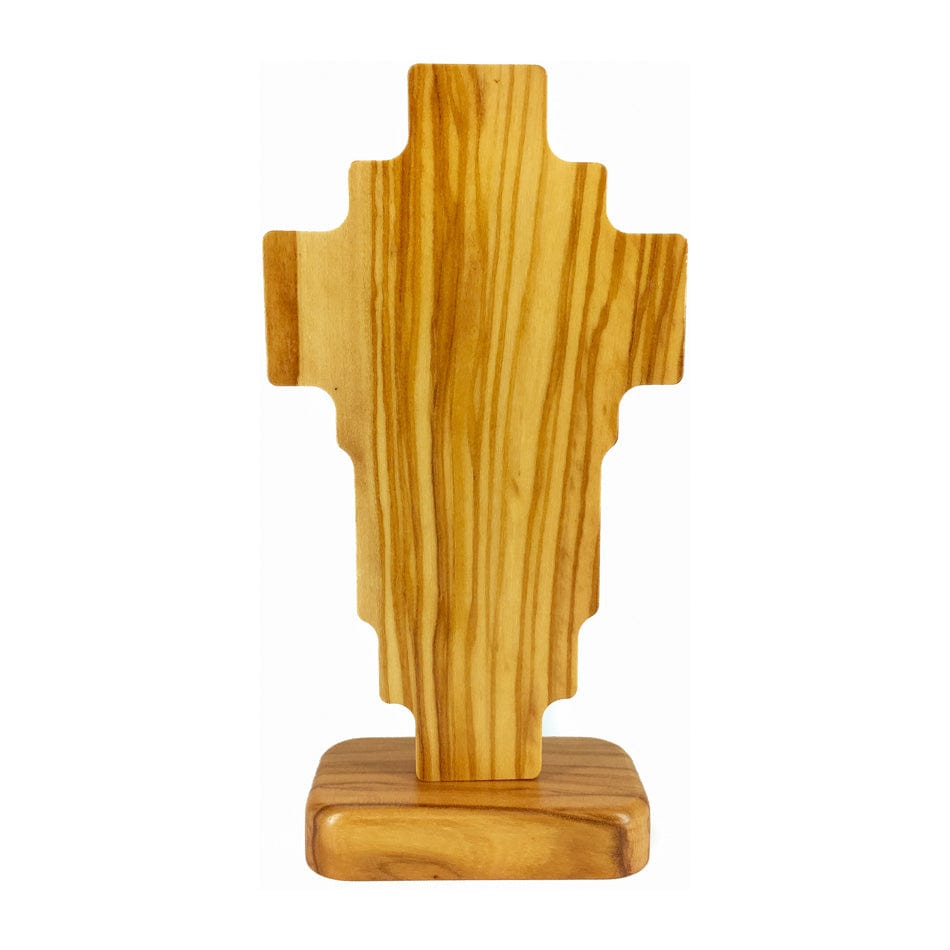 MONDO CATTOLICO 13 cm (5.11 in) Standing Risen Christ Cross in Olive Wood and Via Crucis 13 cm