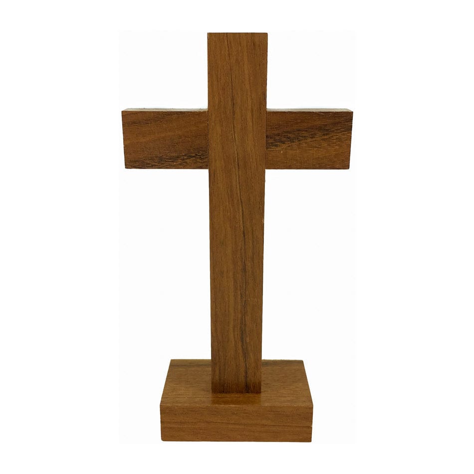 MONDO CATTOLICO 14 cm (5.5 in) Standing Walnut Crucifix Inlaid With Mother-of-pearl