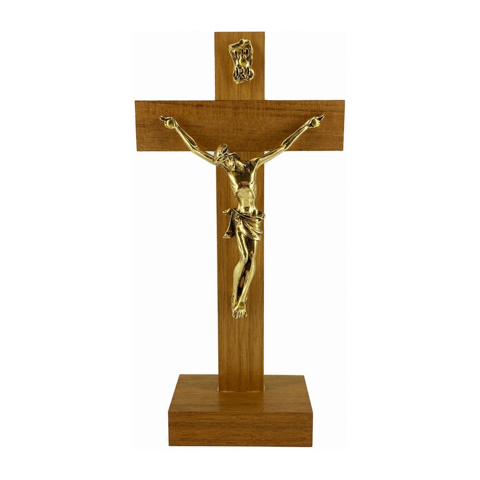 MONDO CATTOLICO 17 cm (6.69 in) Standing Walnut Crucifix With Gold Corpus