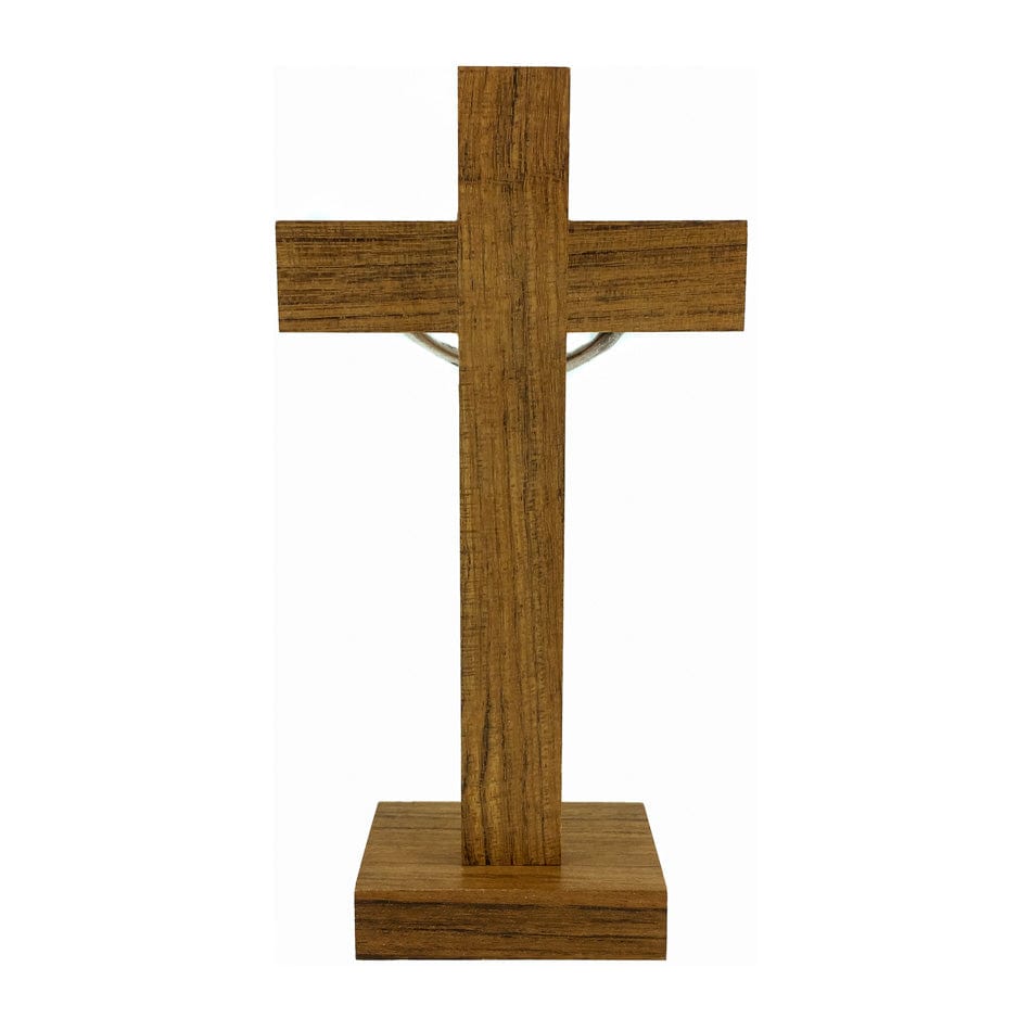 MONDO CATTOLICO 17 cm (6.69 in) Standing Walnut Crucifix With Inlays and Silver Details