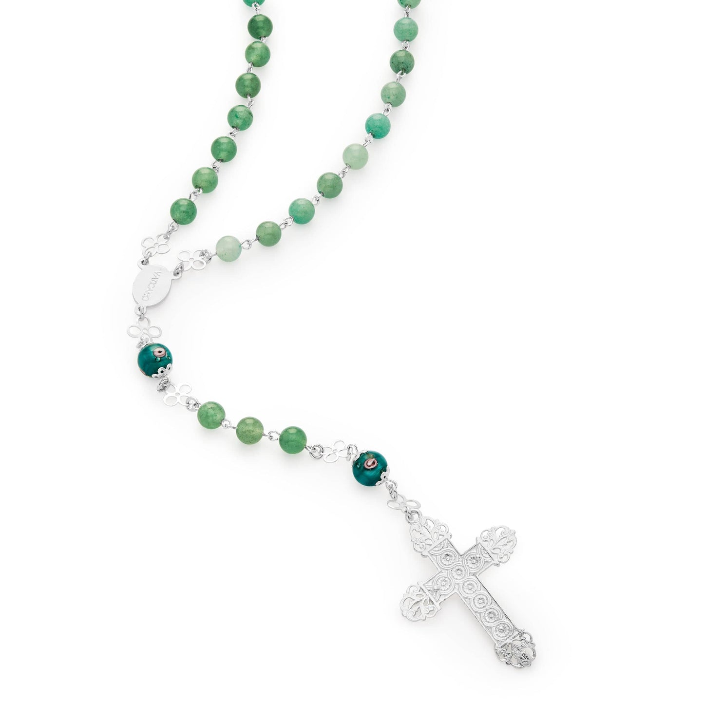 MONDO CATTOLICO Prayer Beads 51 Cm (20.07 in) / 6 mm (0.23 in) Sterling Silver Aventurine Rosary