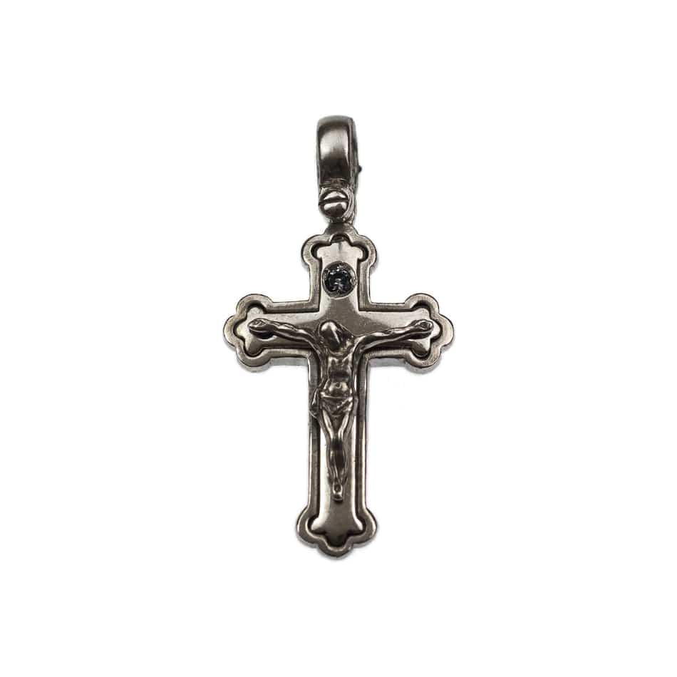 MONDO CATTOLICO Sterling Silver Budded Cross with Crystal