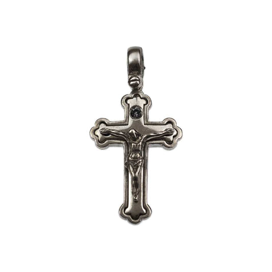 MONDO CATTOLICO Sterling Silver Budded Cross with Crystal
