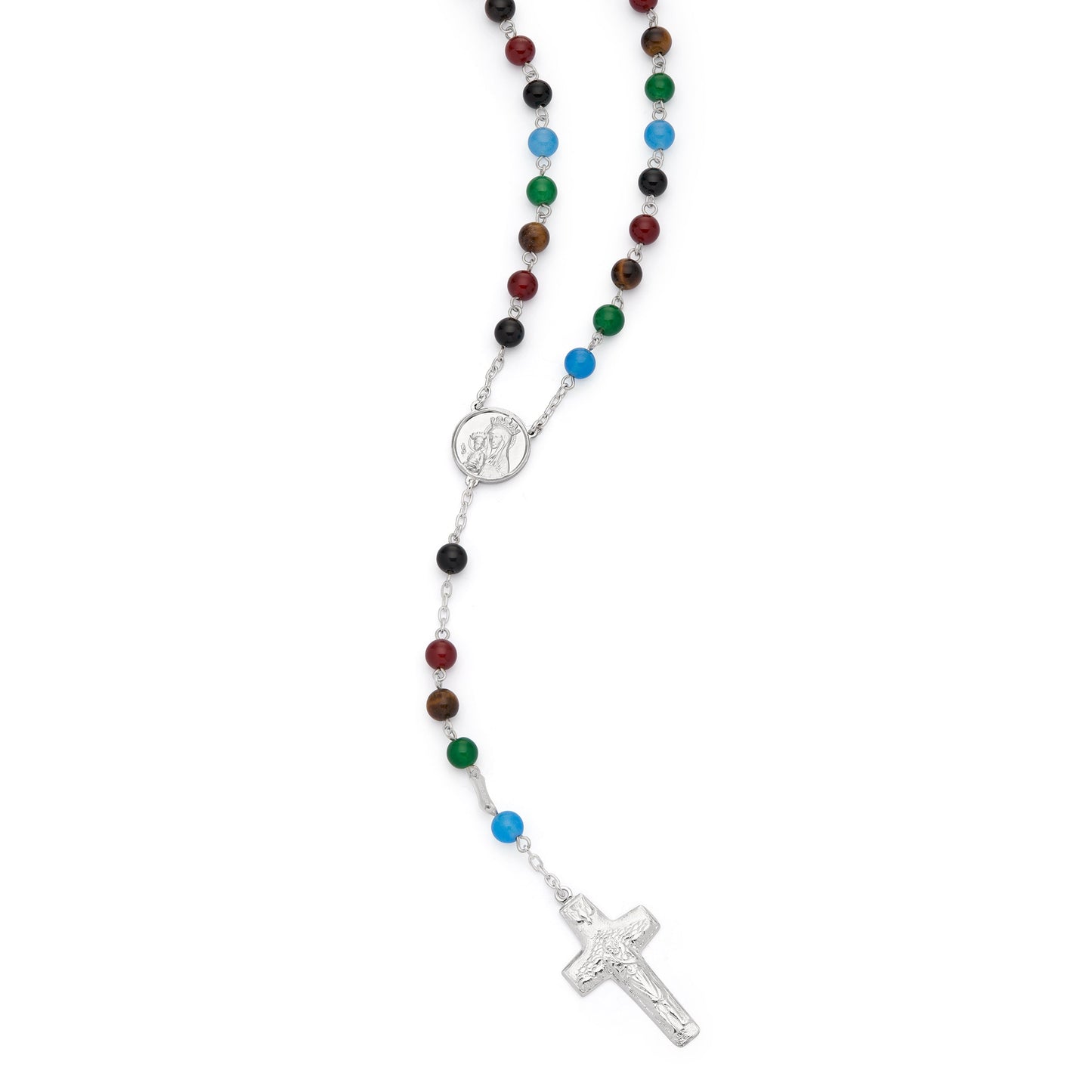 MONDO CATTOLICO ROMA Rosary 50 cm (19.69 in) / 68 cm (26.77 in) / 6 mm (0.24 in) Sterling Silver Jubilee 2025 Rosary with Semi-precious Stone Beads