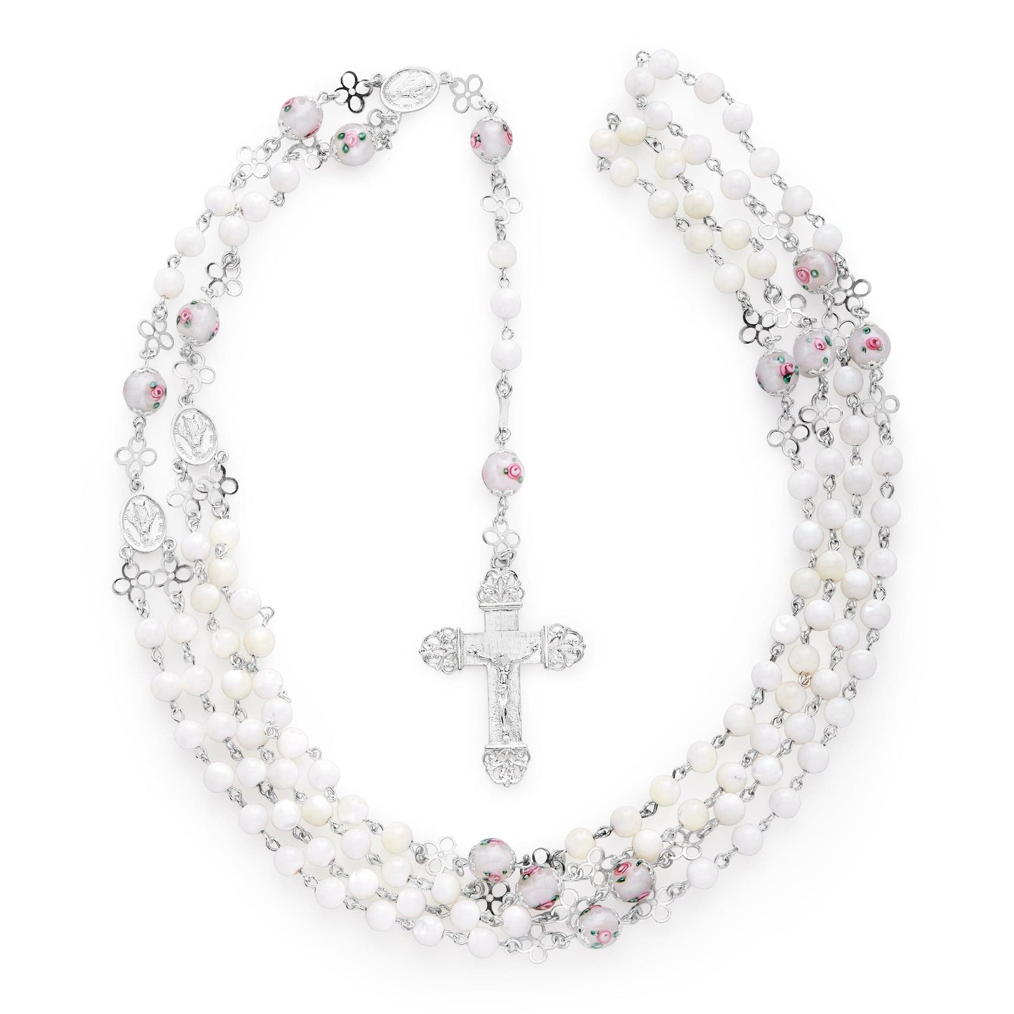 MONDO CATTOLICO Prayer Beads 51 cm (20.07 in) / 4 mm (0.15 in) Sterling Silver Miraculous Mary Wedding Rosary