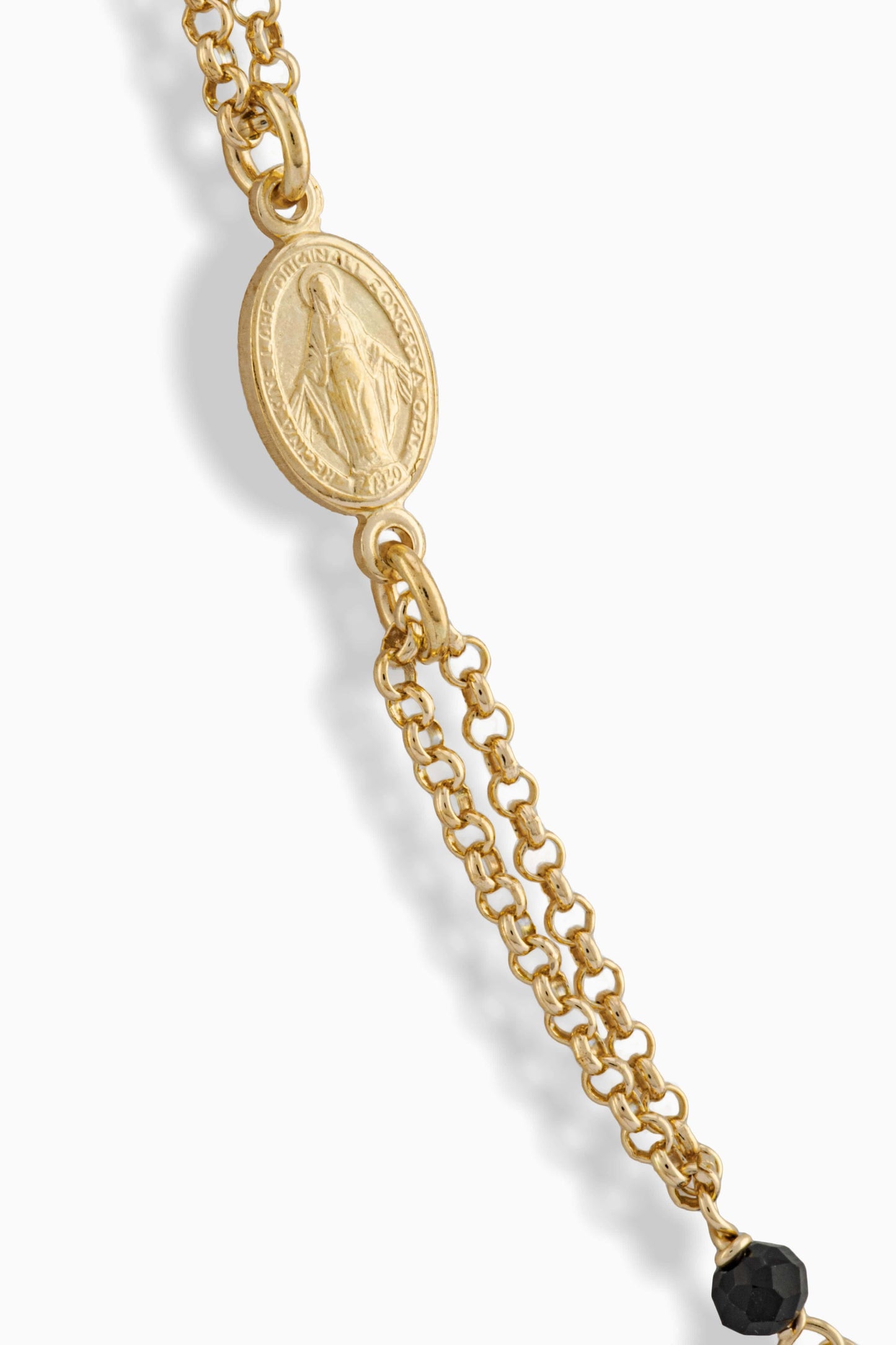 MONDO CATTOLICO Prayer Beads STERLING SILVER NECKLACE ROSARY BLACK BEADS