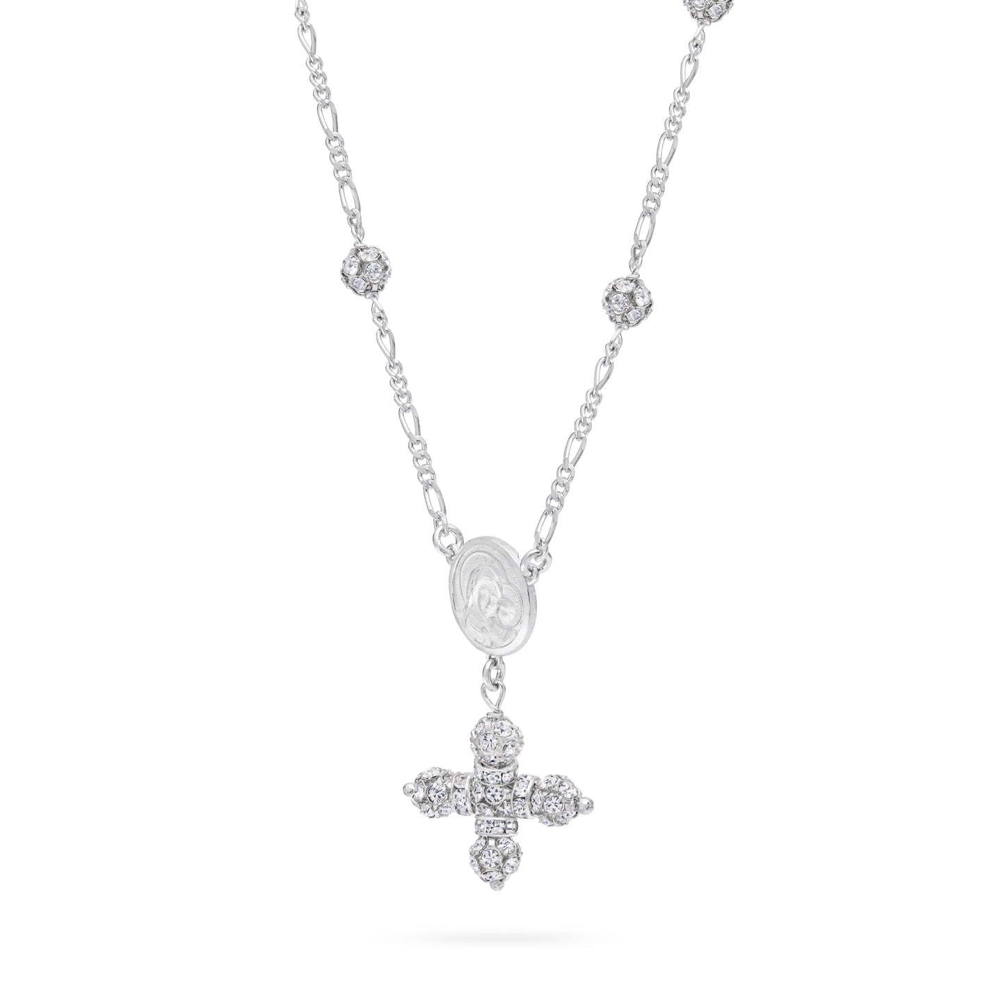 Mondo Cattolico Necklaces 28 cm (11.02 in) / 46 cm (18.11 in) / 6 mm (0.24 in) Sterling Silver Pope Leo XIV Necklace with Rhinestone Beads