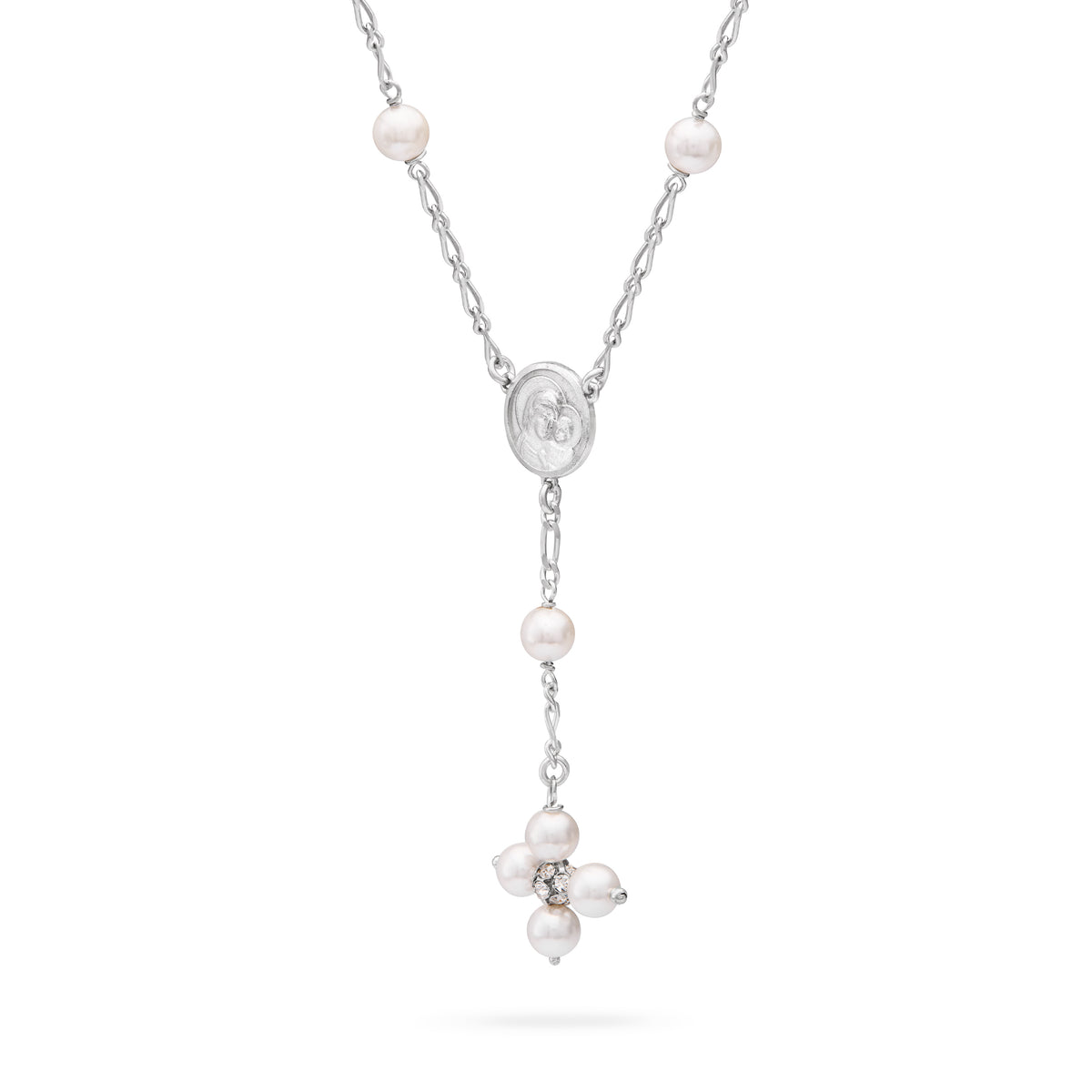 MONDO CATTOLICO ROMA Necklaces 28 cm (11.02 in) / 44 - 50 cm (17.32 - 19.69 in) / 6 mm (0.24 in) Sterling Silver Pope Leo XIV Necklace with White Pearl Beads