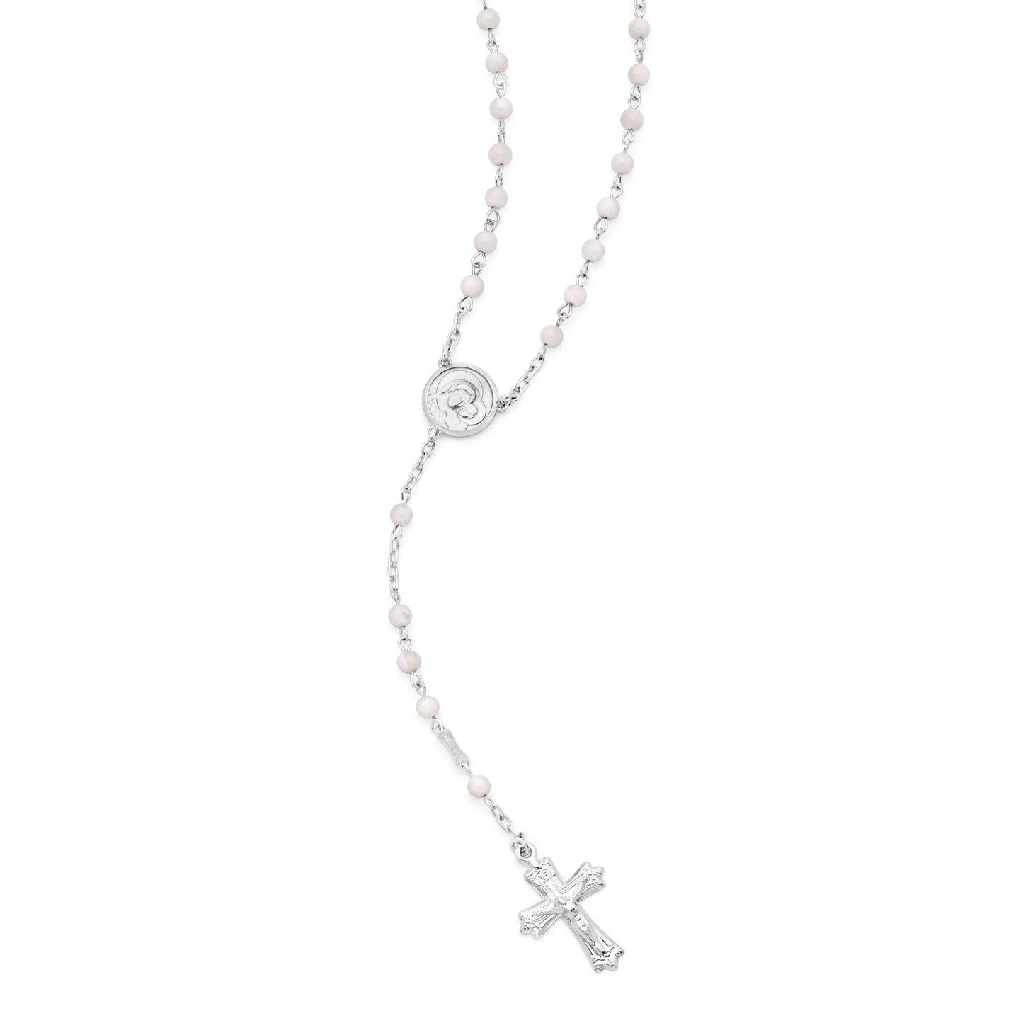 MONDO CATTOLICO ROMA Rosary 28 cm (11.02 in) / 46 cm (18.11 in) / 6 mm (0.24 in) Sterling Silver Pope Leo XIV Rosary with Mother-of-Pearl