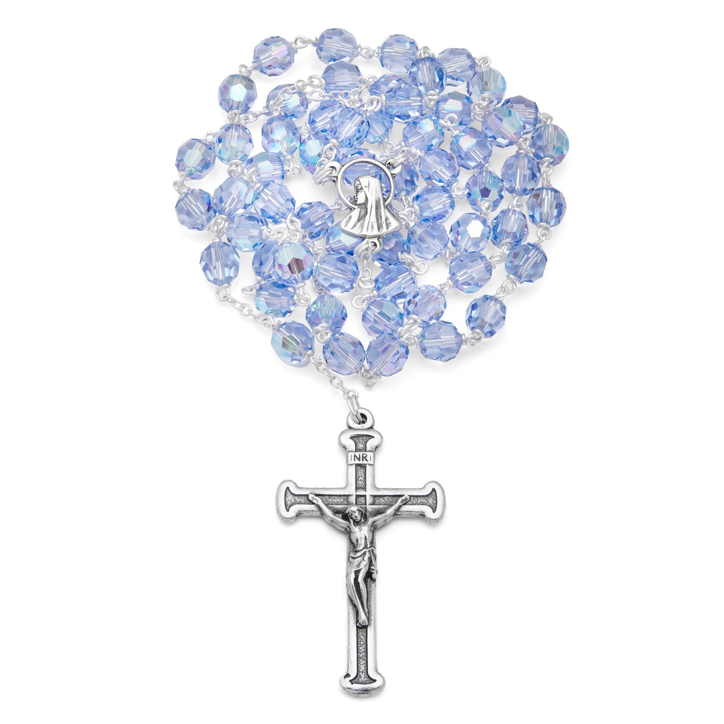 MONDO CATTOLICO Prayer Beads 43 cm (16.9 in) / 6 mm (0.23 in) Swarovski Sapphire Sterling Silver Rosary