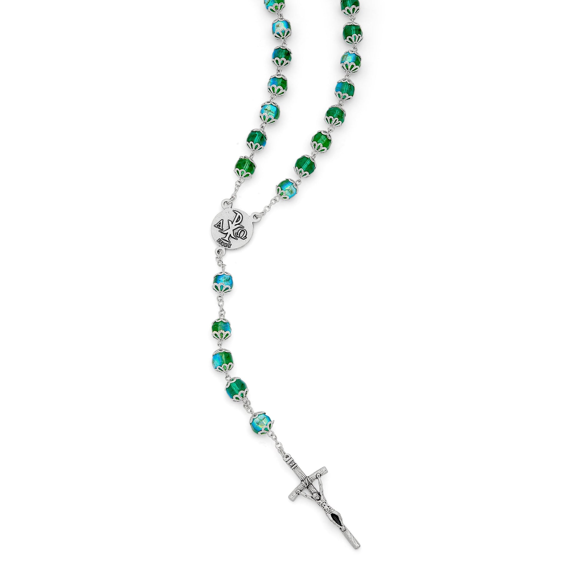 MONDO CATTOLICO Prayer Beads Totus Tuus Virgin Green Crystal Rosary