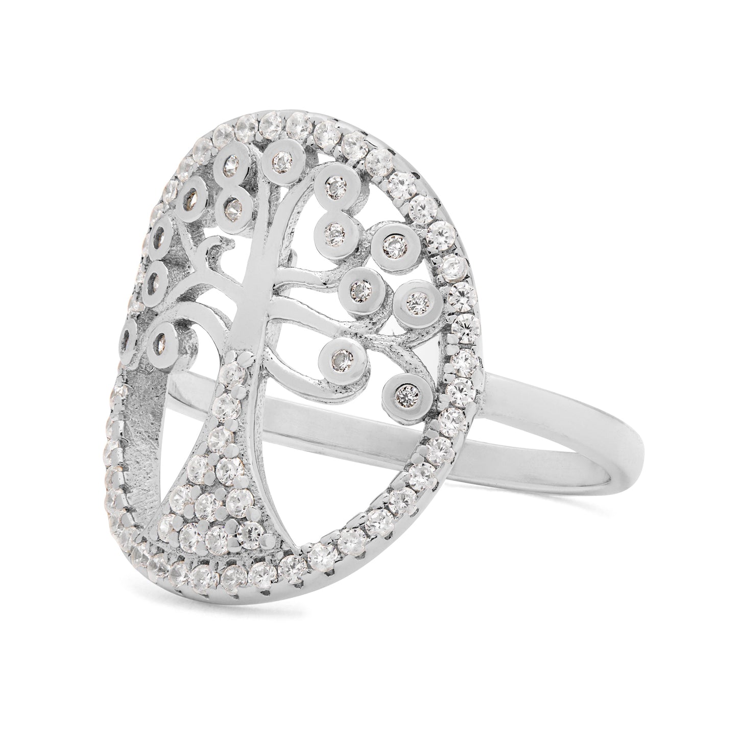 MONDO CATTOLICO Tree of Life Adjustable Ring in Sterling Silver and Crystals