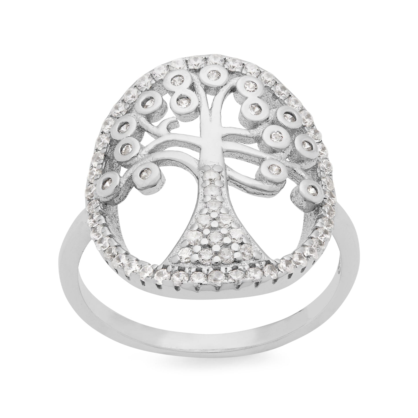 MONDO CATTOLICO Tree of Life Adjustable Ring in Sterling Silver and Crystals