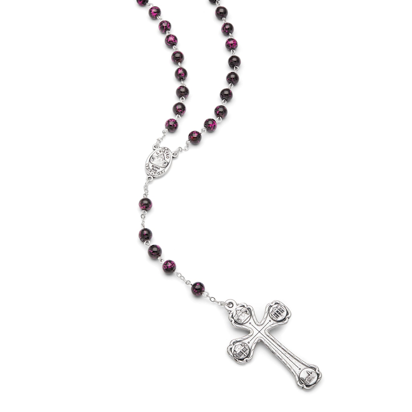 MONDO CATTOLICO Prayer Beads 48 cm (18.9 in) / 6 mm (0.24 in) Variegated Purple Rosary