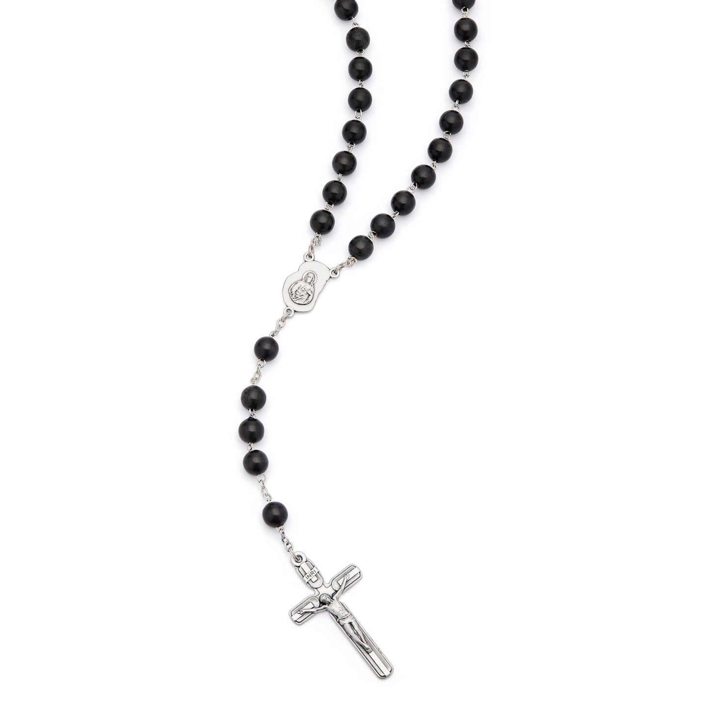 MONDO CATTOLICO ROMA Rosary 54 cm (21.26 in) / 72 cm (28.35 in) / 8 mm (0.31 in) Virgin Mary and Child Rosary with Black Wood Beads