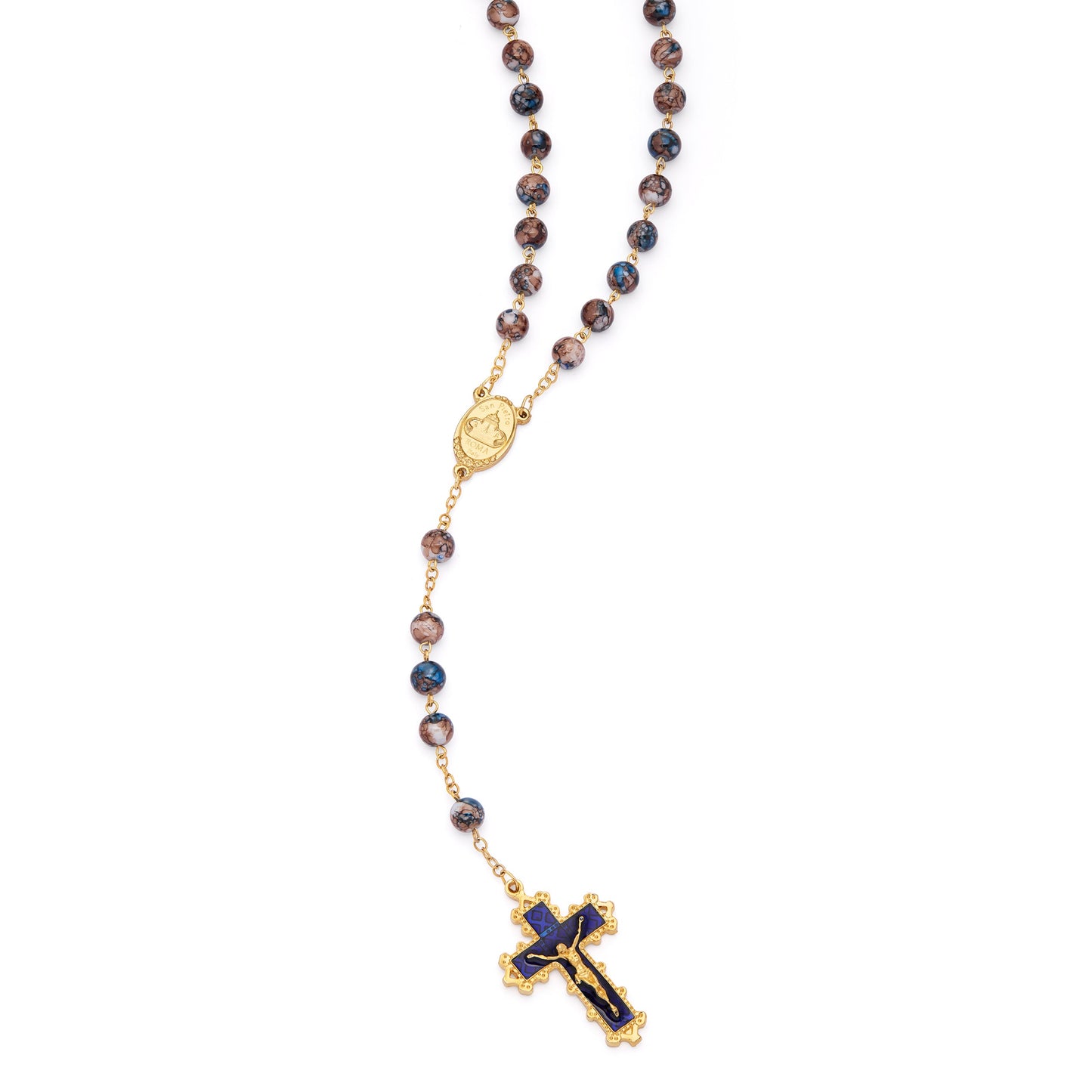 MONDO CATTOLICO ROMA Rosary 60 cm (23.62 in) / 80 cm (31.50 in) / 8 mm (0.31 in) Virgin Mary and Child Rosary with Blue and Brown Glass Beads